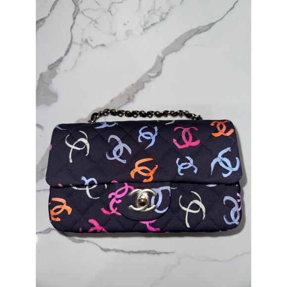 Chanel 24S Navy Blue Printed Logo Mini Flap Rectangle CC Shoulder Crossbody Bag - Picture 5 of 16